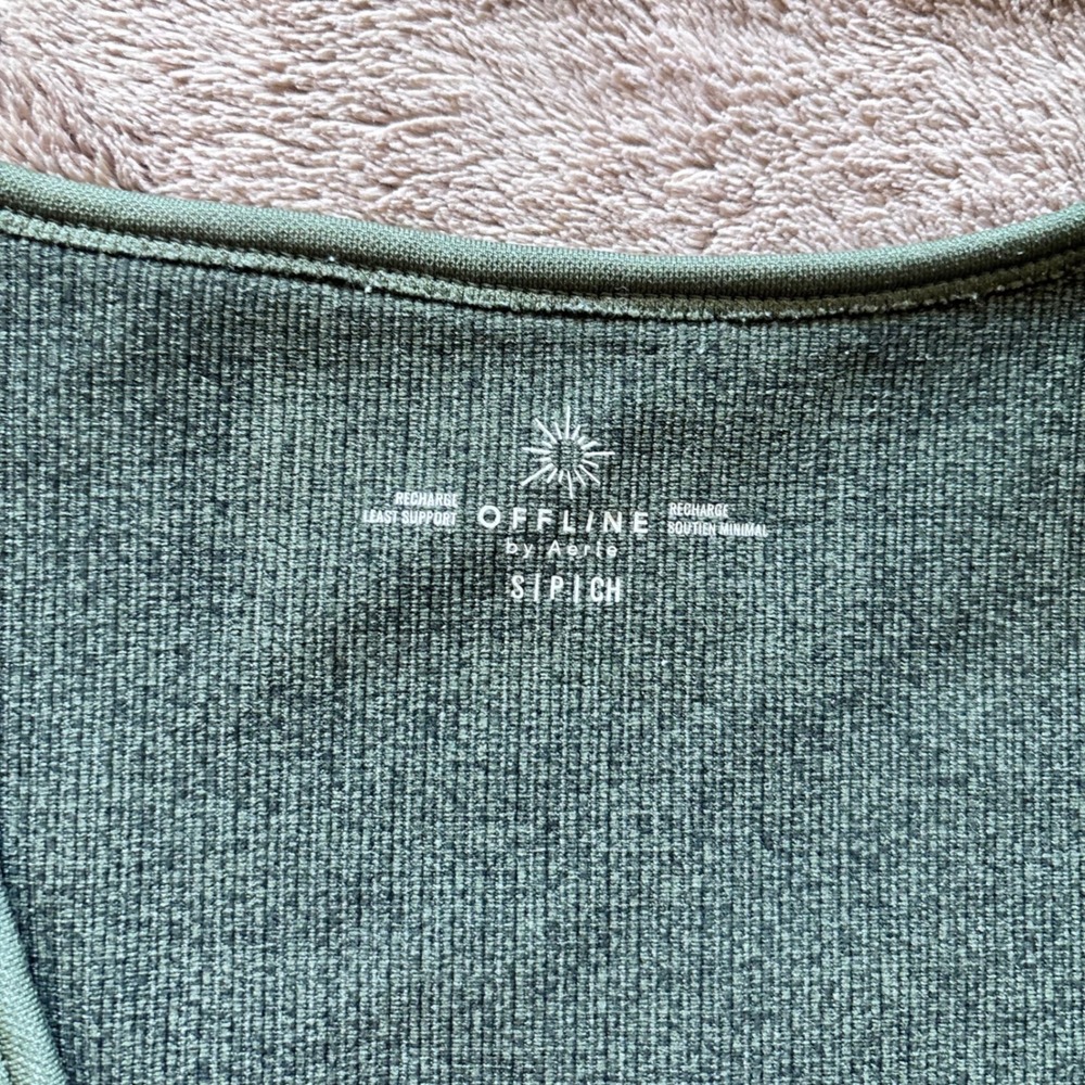 Aerie Offline Ribbed V Neck Sports Bra Tank Top Green Size Small - Picture 2 of 4